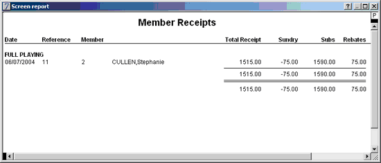 reciepts report